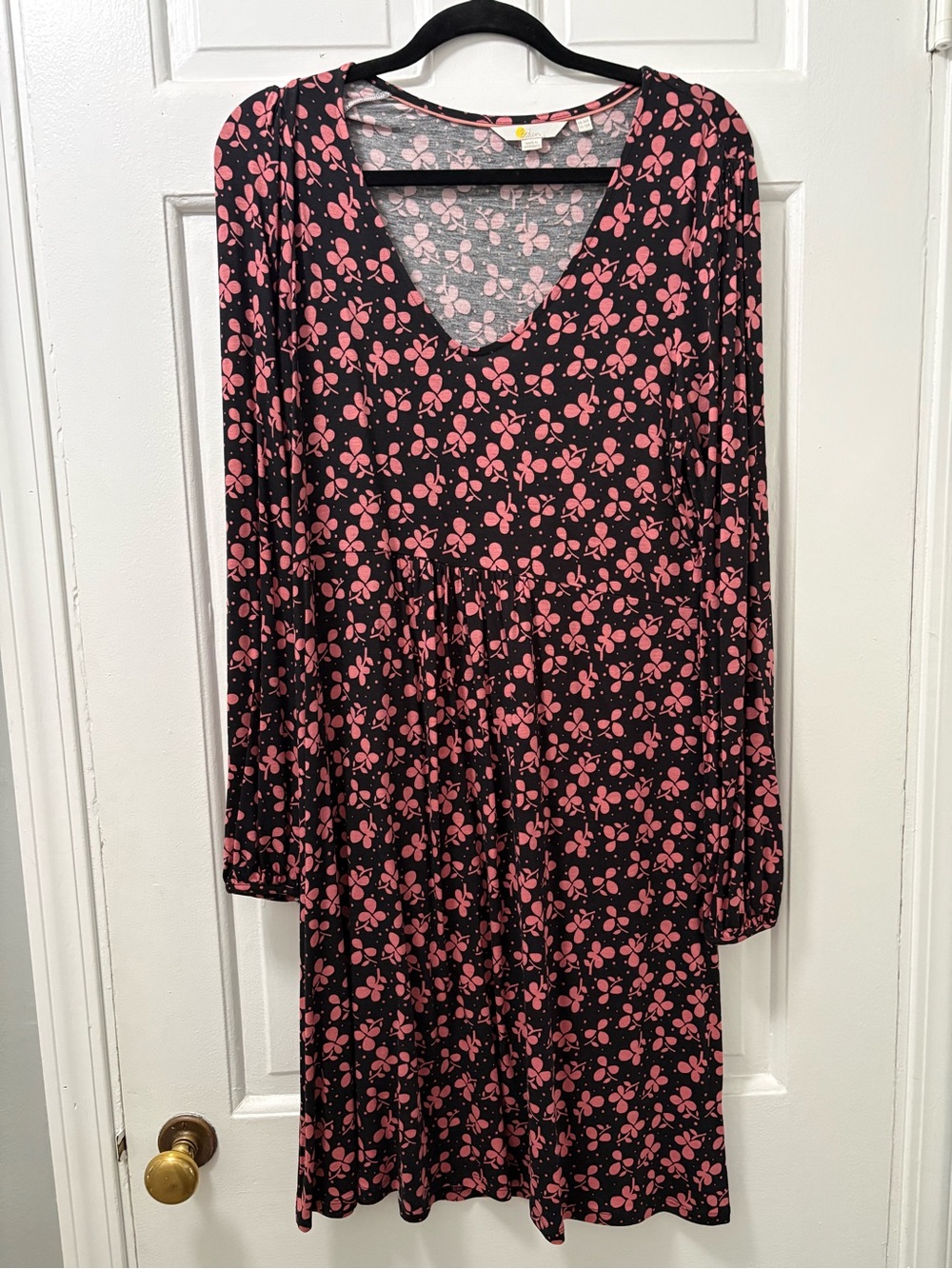 Boden Women’s Black & Pink Floral V-Neck Long Sleeve Dress Size 12R